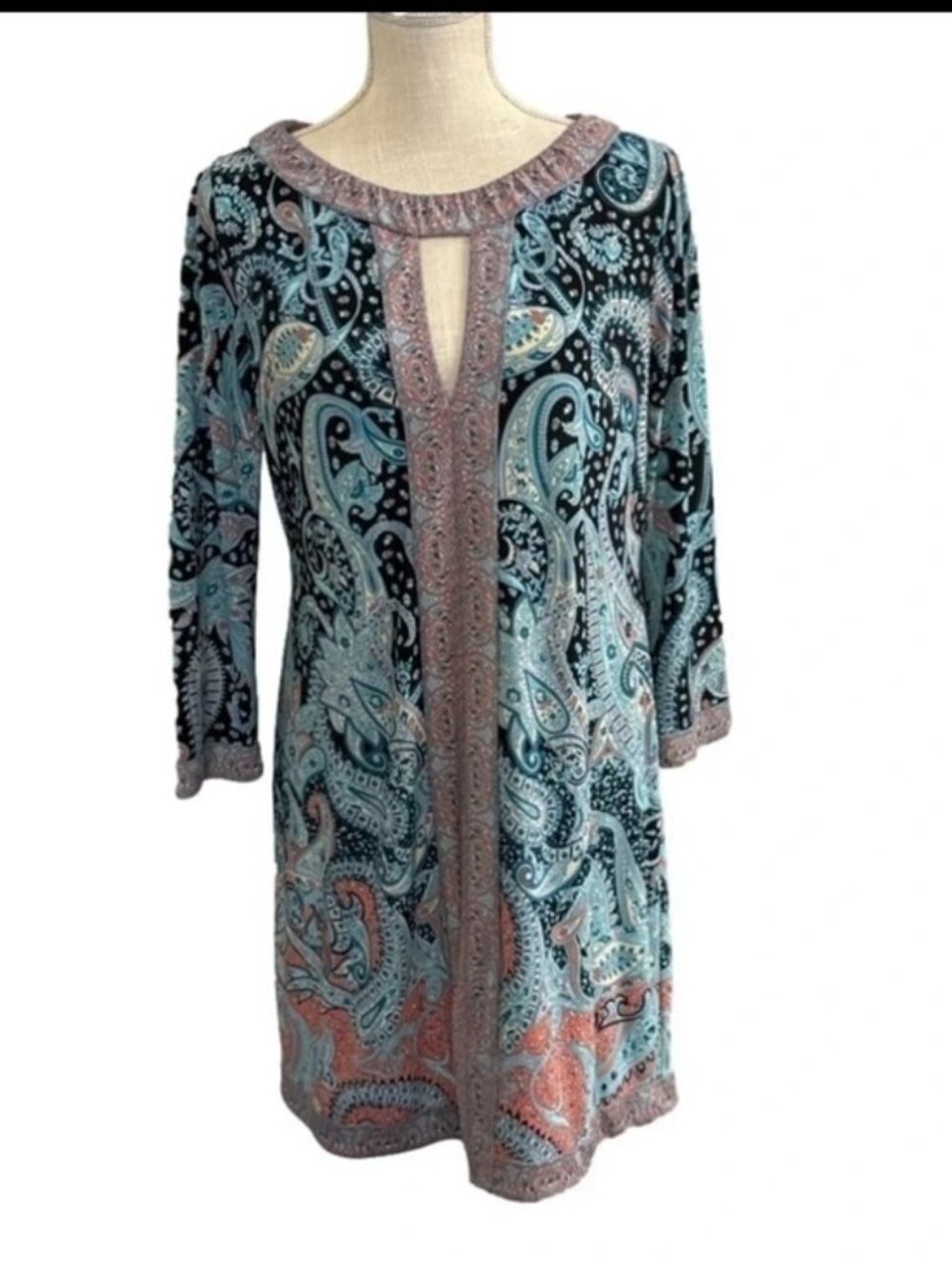 BCBGMaxAzria Paisley Tunic in Teal, Black & Rust